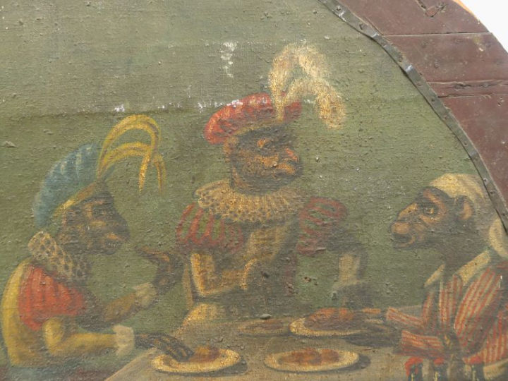 Ecole française dans le goût des singeries de Oudry "La cuisine et le 