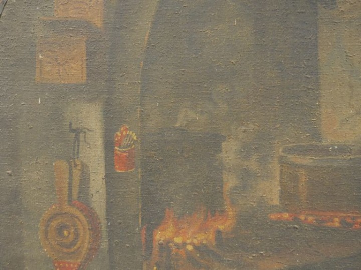 Ecole française dans le goût des singeries de Oudry "La cuisine et le 