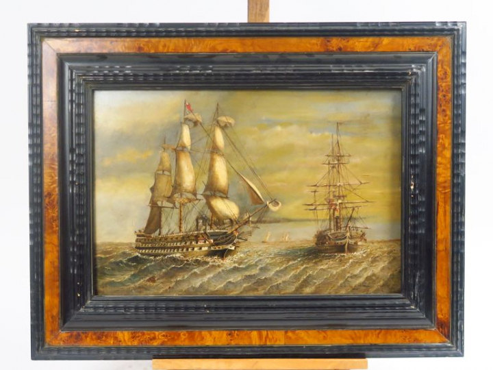 Ecole hollandaise fin XIXème - début XXème.  "Vaissaux de guerre" Huil