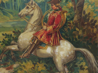 Vente aux enchères Ecole française "Scène de chasse à courre" Carton de tapisserie, peint