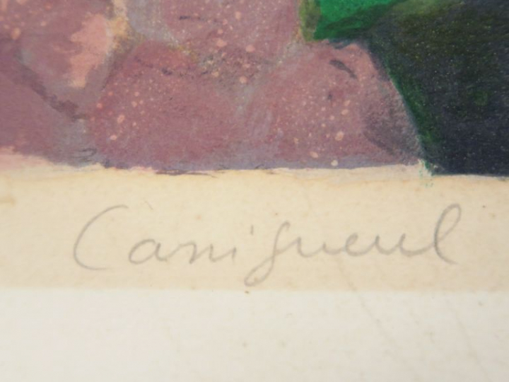 CASSIGNEUL  "Elégante sur les quais" Lithographie.  Signée en bas à dr