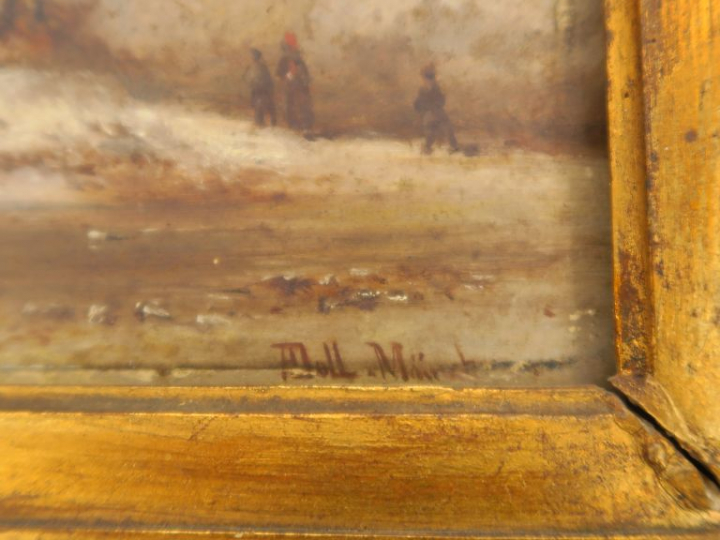 Anton DOLL. "Paysages d'hiver animés". Paire d'huiles sur panneau.  Si