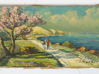 Vente aux enchères J. HURARD "Printemps étang de Berre" Huile sur toile.  Signée en bas à