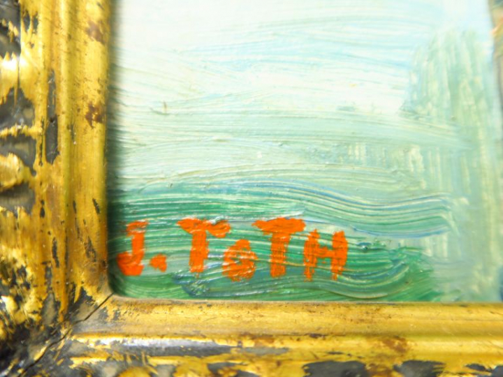 J. TOTH. "La Seine à Meulan". Huile sur panneau, signée en bas à gauch