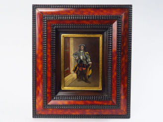 Vente aux enchères VIARD "L'amant jaloux" Huile sur panneau.  Signée en bas à droite.  16