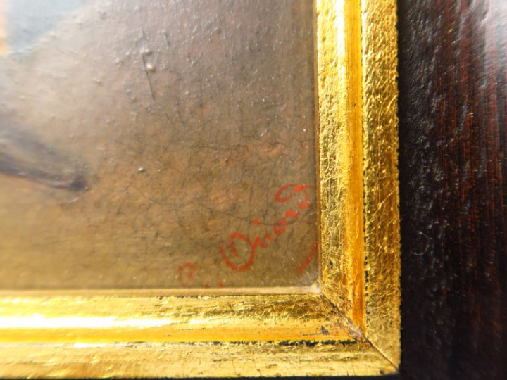 VIARD "L'amant jaloux" Huile sur panneau.  Signée en bas à droite.  16