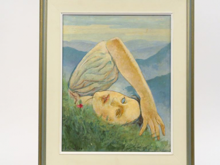 Imro WEINER-KRAL  "Jeune fille à la fleur" Huile sur toile. Signée du 