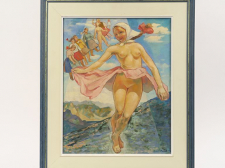 Vente aux enchères Imro WEINER-KRAL "Ronde de jeunes filles" Huile sur toile.  Signée en 