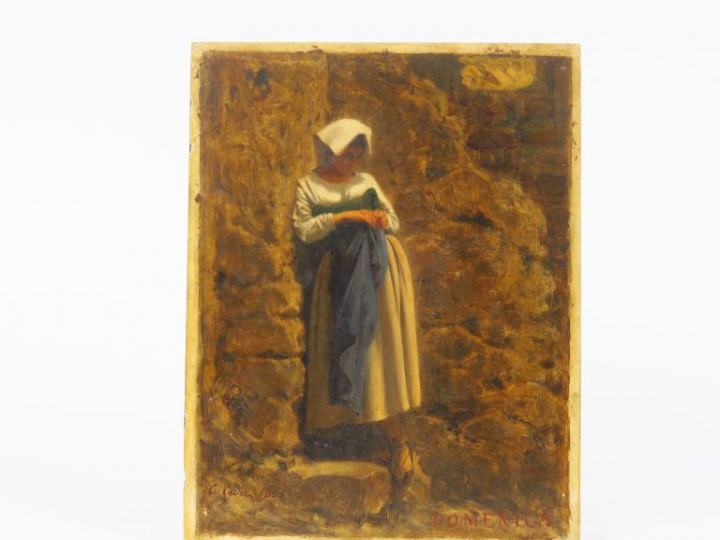 Camille CLERE "Domenica" Huile sur panneau.  Signée en bas à gauche et