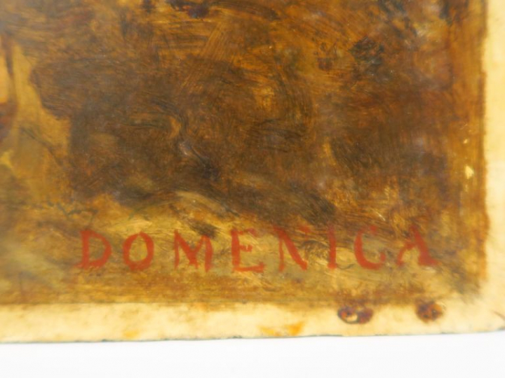 Camille CLERE "Domenica" Huile sur panneau.  Signée en bas à gauche et