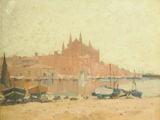 Vente aux enchères Eugène DESHAYES "Majorque" Huile sur toile.  Signée en bas à droite.  