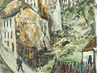 Vente aux enchères Robert L.P LAVOINE "Vue de Paris" Huile sur carton.  Signée en bas à d