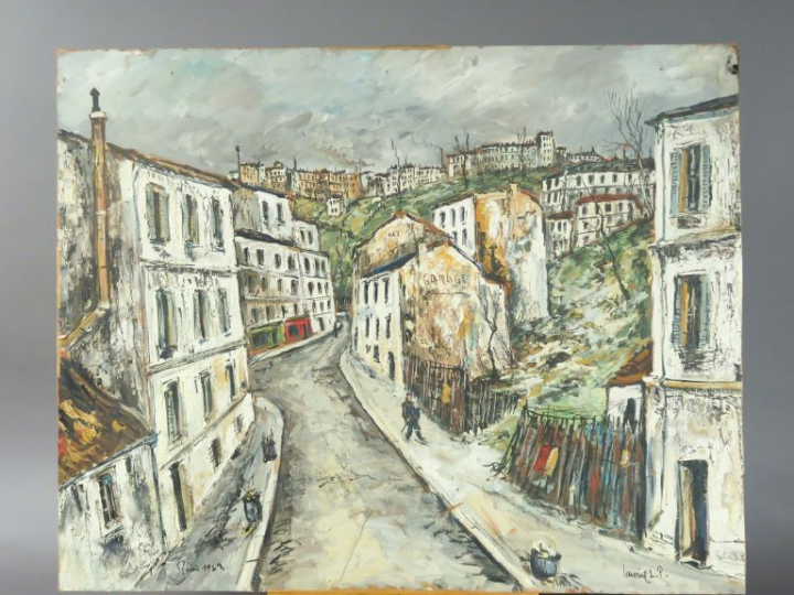 Robert L.P LAVOINE "Vue de Paris" Huile sur carton.  Signée en bas à d