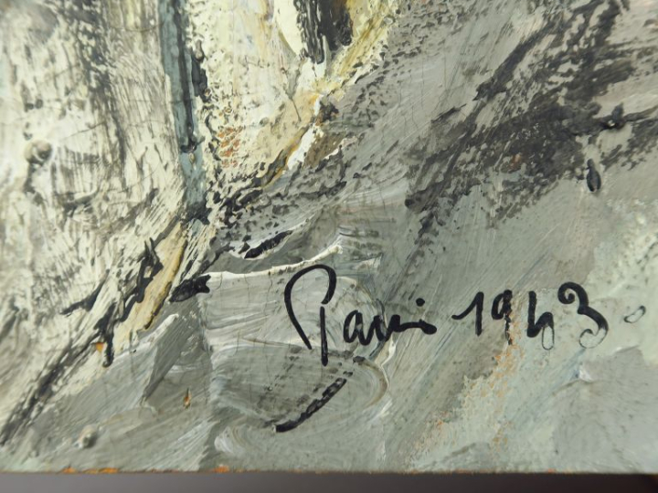 Robert L.P LAVOINE "Vue de Paris" Huile sur carton.  Signée en bas à d