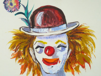 Vente aux enchères Adolfo TUR  "Clown au chapeau melon" Gouache.  Signée en bas à gauche 
