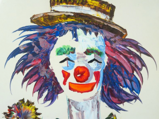 Vente aux enchères Adolfo TUR "Clown au chapeau de paille" Gouache.  Signée en bas à droi