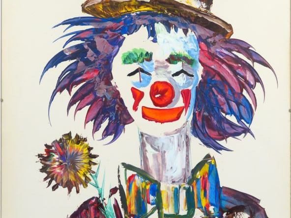 Adolfo TUR "Clown au chapeau de paille" Gouache.  Signée en bas à droi