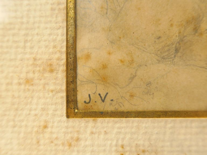 J. VEYRASSAT "Scène de chasse" Dessin au crayon. Monogrammé en bas à g
