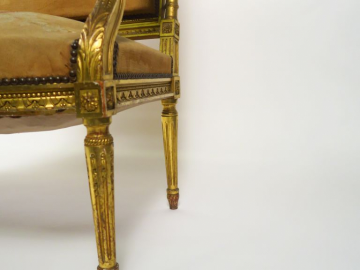 Mobilier de salon Napoléon III de style Louis XVI en bois mouluré, scu