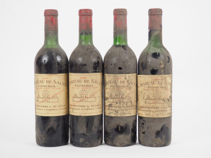 4 BOUTEILLES CHÂTEAU DE SALES POMEROL - 1970 - 1 BG/1 LB/1 HEP/1 BEP/B