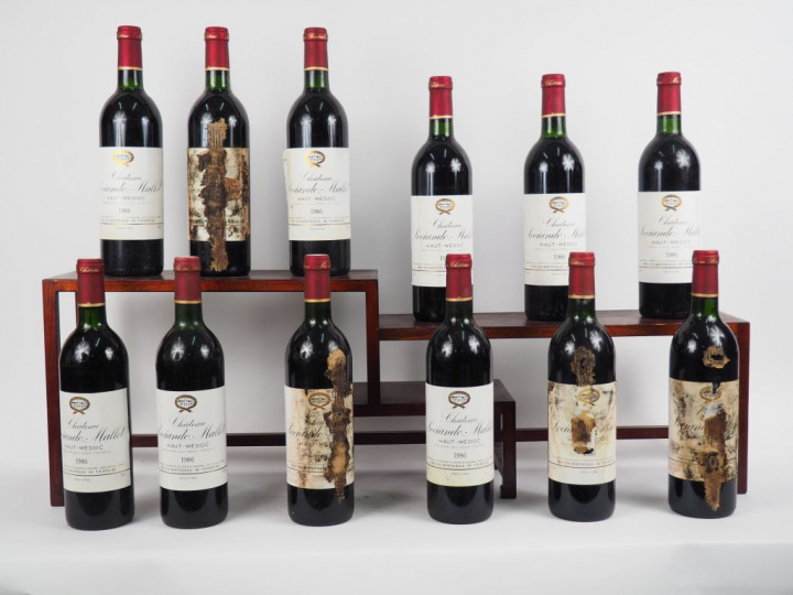 12 BOUTEILLES CHÂTEAU SOCIANDO MALLET HAUT MEDOC - 1986 - CBO - 6 BG/5