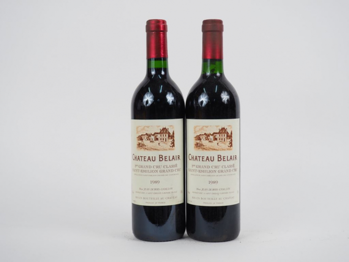 2 BOUTEILLES CHÂTEAU BELAIR 1er GCC ST EMILION - 1989 - 1 BG+/BS