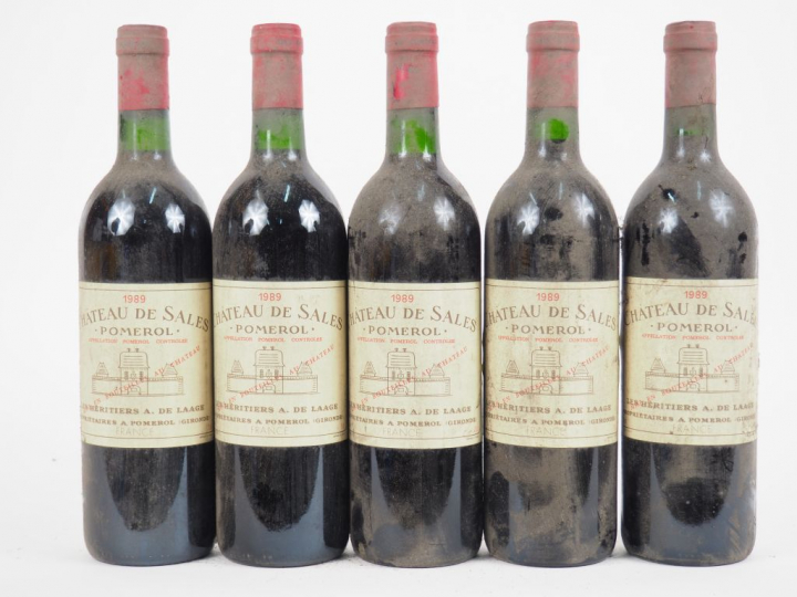 5 BOUTEILLES CHÂTEAU DE SALES POMEROL - 1989 - BG/BS