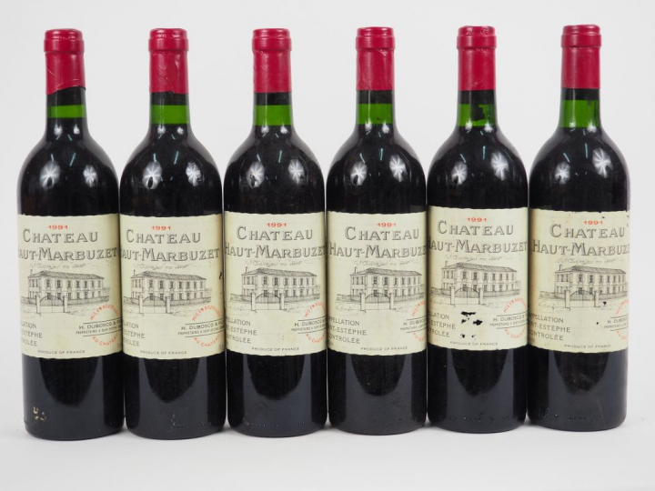 6 BOUTEILLES CHÂTEAU HAUT MARBUZET ST ESTEPHE - 1991 - 5 BG