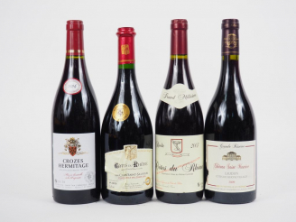 Vente aux enchères 4 BOUTEILLES CÔTES DU RHONE : 1 CROZES HERMITAGE 2006 - 3 CÔTES DU RHO