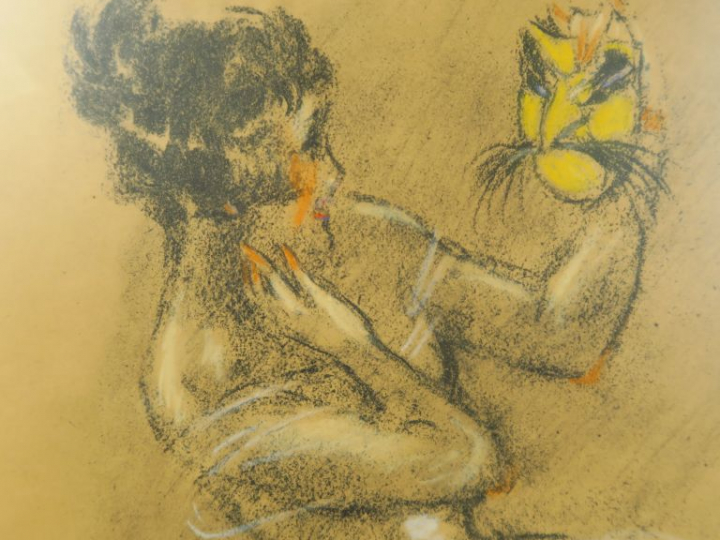 L. ICART. "Elégante au masque".  Dessin, signé en bas à gauche. Dim. :