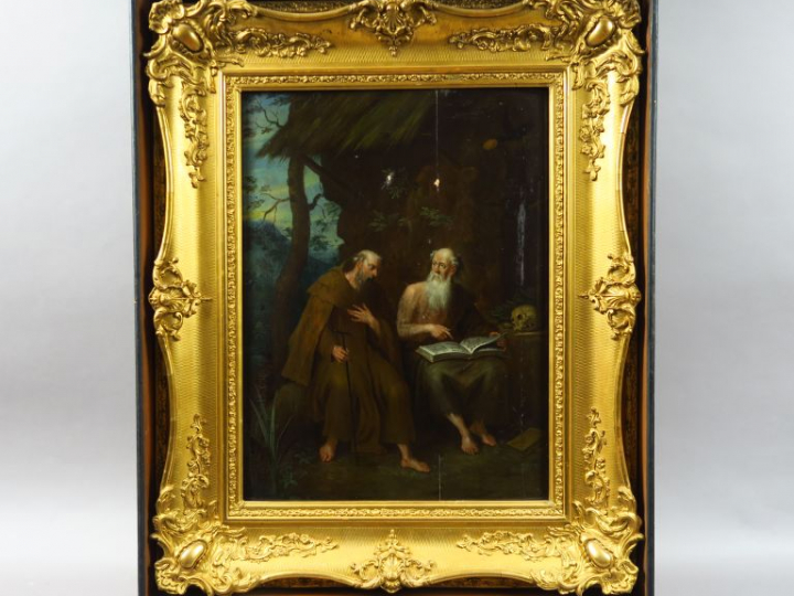 Ecole flamande XVIIIe. "Saint Jérôme". Paire d'huiles sur panneaux. Di