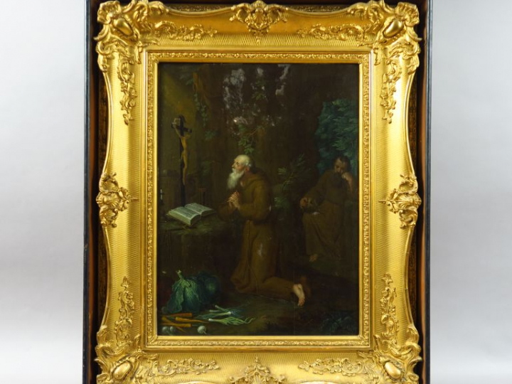 Ecole flamande XVIIIe. "Saint Jérôme". Paire d'huiles sur panneaux. Di