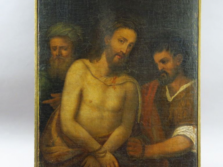 Ecole française début XVIIIe. "Christ aux liens".  Huile sur toile. Di