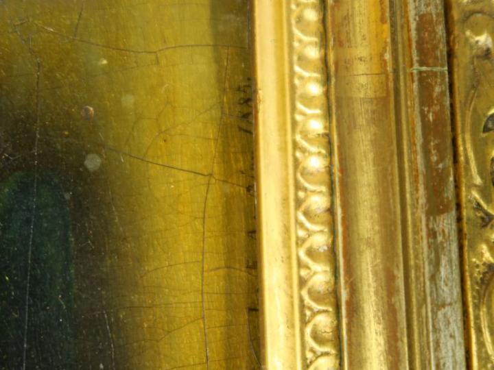 Ecole roumaine XIXe. "Vierge à l'enfant".  Huile sur panneau. Dim. : 3