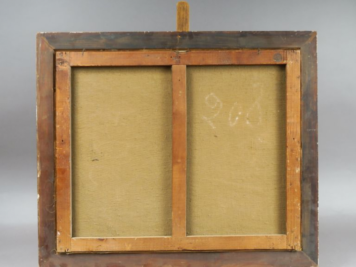 F. BARCOUDA. "Scène de marché".  Huile sur toile, signée en bas à droi