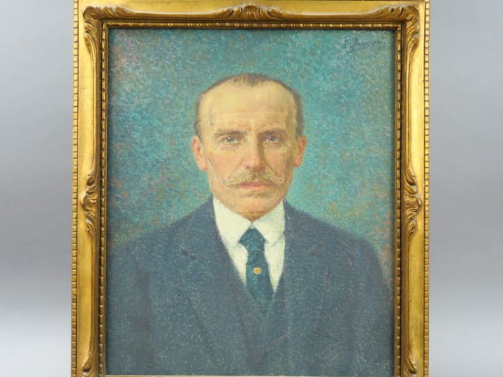 F. BARCOUDA. "Portrait d'homme à la moustache".  Huile sur toile, sign