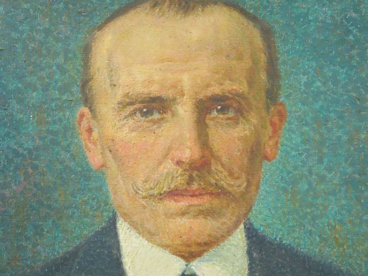 F. BARCOUDA. "Portrait d'homme à la moustache".  Huile sur toile, sign