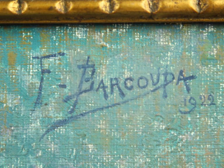 F. BARCOUDA. "Portrait d'homme à la moustache".  Huile sur toile, sign