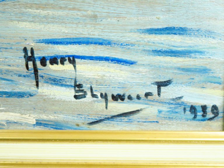 H. BLYWEERT. "Voiliers au mouillage".  Huile sur panneau, signée en ba