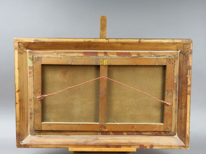 H.C DELPY. "Bord de rivière animé".  Huile sur toile, signée en bas à 