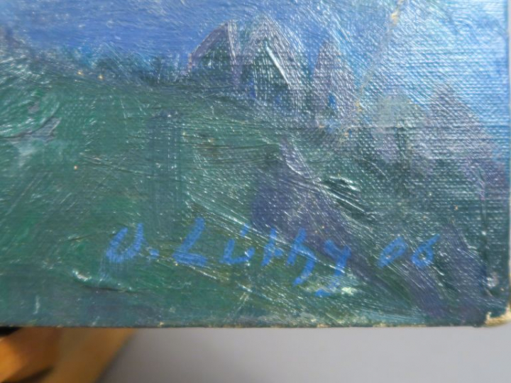 O. LÜTHY. "Paysage de montagne".  Huile sur toile, signée en bas à gau