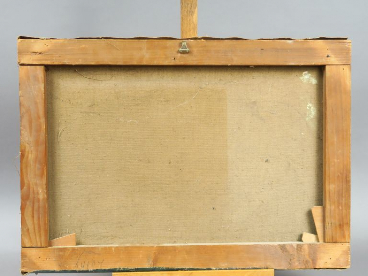 O. LÜTHY. "Paysage de montagne".  Huile sur toile, signée en bas à gau