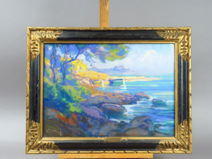 FORTUNEY. "Bord de mer".  Pastel, signé en bas à gauche. Dim. : 34 x 4