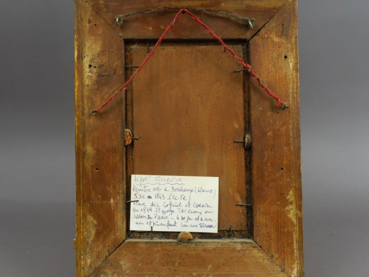 A. FOURNIER.  "Jeunes filles jouant dans un parc".  Huile sur panneau,