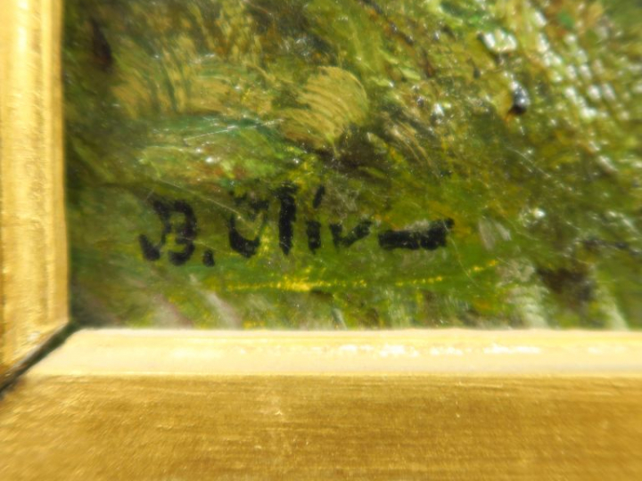 OLIVE. "Bergère et ses oies".  Huile sur toile, signée en bas à gauche