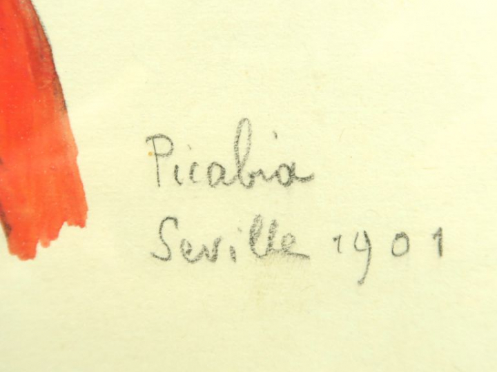 F. PICABIA. "Toréador". Aquarelle, encre et crayon sur papier, signée 