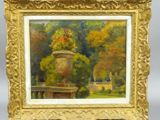 Vente aux enchères RICHARD. "Vue de parc".     Huile sur toile, signée en bas à droite. D