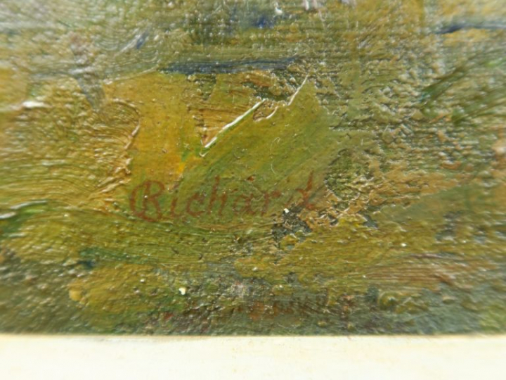 RICHARD. "Vaches au paturage".  Huile sur toile, signée en bas à gauch
