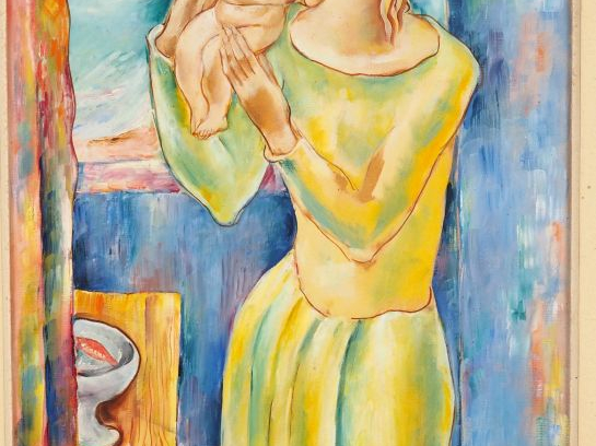 G. ARTEMOFF. "Mère et son enfant". Huile sur carton, signée en haut à 