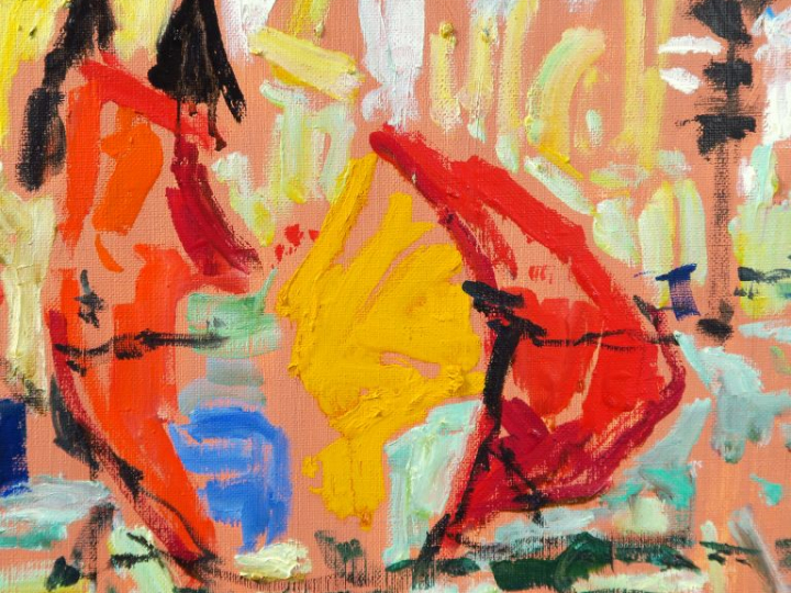 A. FRANCAIS. "Cannes, papillons roses". Huile sur toile, signée en bas